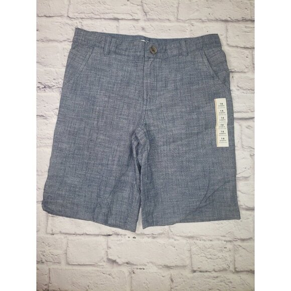 NWT Cat & Jack Blue Chambray Boys Shorts Size 16 Flat Front Adj Waist - Picture 1 of 3